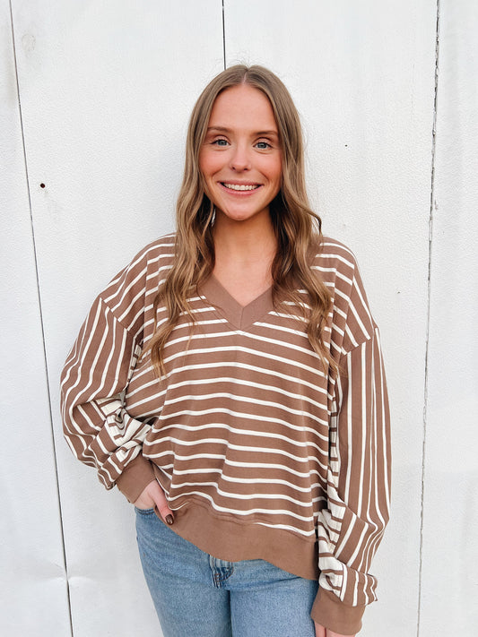 Mocha Striped Sweatshirt