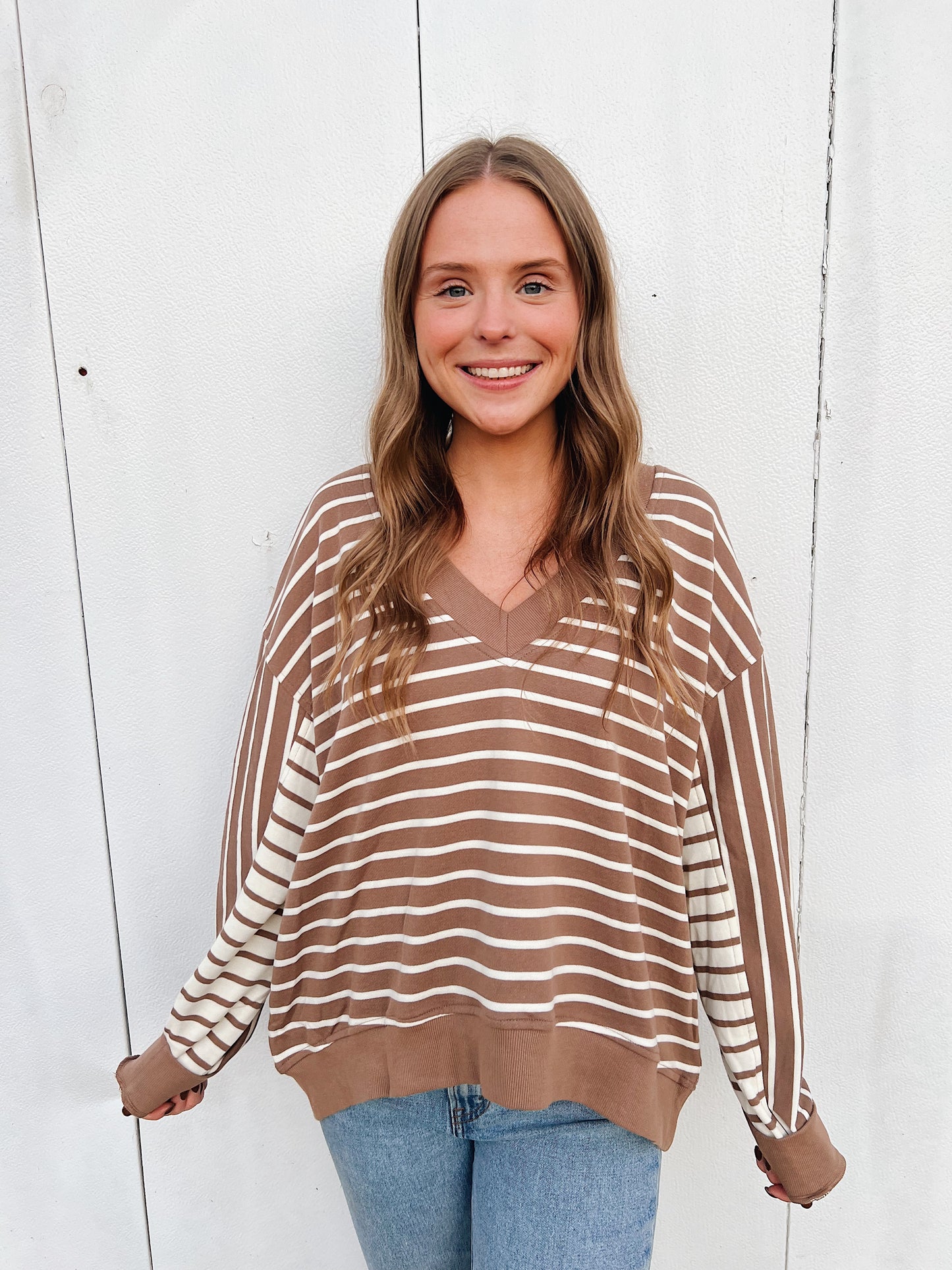 Mocha Striped Sweatshirt